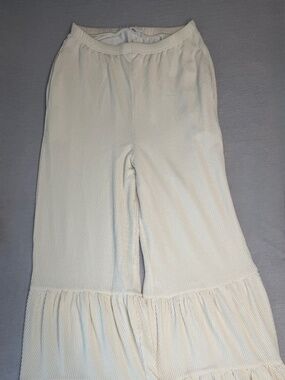 Chic Soul Knit Together Oatmeal Ruffle Tiered Flare Pants Plus Size 2X